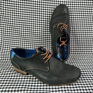 John Fluevog Radio CBC Men’s Classic Derby Shoes Black Blue Leather Size 9
